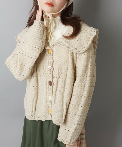 SPINNS（スピンズ）の「いろいろボタンカーディガン/ボタンコア（カーディガン/ボレロ・レディース・ベージュ/グリーン/ダークブラウン/アイボリー/ネイビー・ONESIZE）」の21枚目の写真