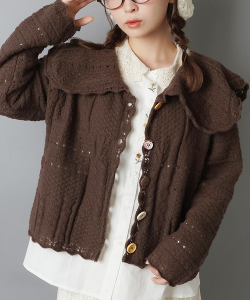 SPINNS（スピンズ）の「いろいろボタンカーディガン/ボタンコア（カーディガン/ボレロ・レディース・ベージュ/グリーン/ダークブラウン/アイボリー/ネイビー・ONESIZE）」の22枚目の写真