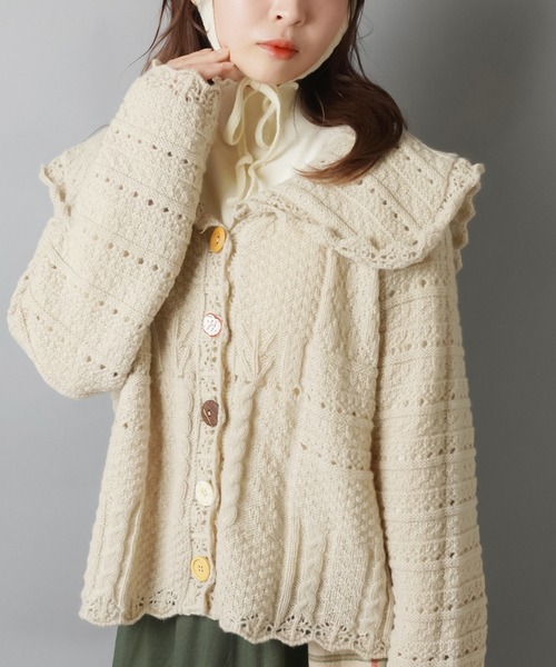 SPINNS（スピンズ）の「いろいろボタンカーディガン/ボタンコア（カーディガン/ボレロ・レディース・ベージュ/グリーン/ダークブラウン/アイボリー/ネイビー・ONESIZE）」の20枚目の写真