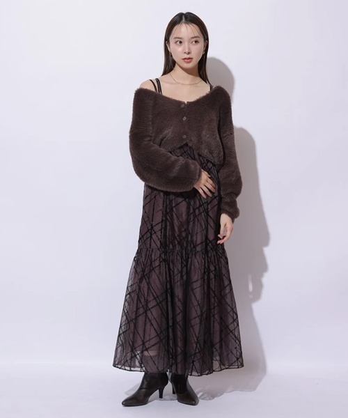 ツートーンチェックフロッキーワンピース（ワンピース