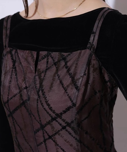 ツートーンチェックフロッキーワンピース（ワンピース）｜Mystrada