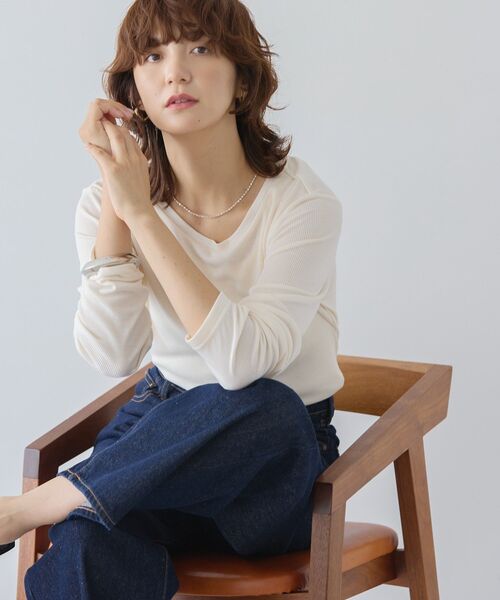 AMERICAN HOLIC（アメリカンホリック）の「シアーリブプルオーバー（Tシャツ/カットソー・レディース・杢グレー/ライラック/アイボリー・FREE）」の2枚目の写真