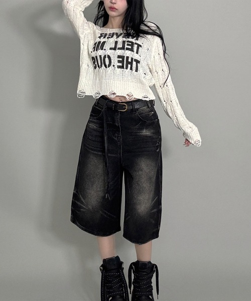 FOLLOWIN(フォロウィン)の「ウォッシングバミューダデニム(デニムパンツ・レディース・ブルー/ブラック・SMALL/MEDIUM)」の6枚目の写真
