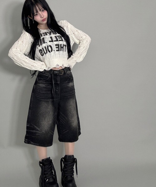 FOLLOWIN(フォロウィン)の「ウォッシングバミューダデニム(デニムパンツ・レディース・ブルー/ブラック・SMALL/MEDIUM)」の10枚目の写真