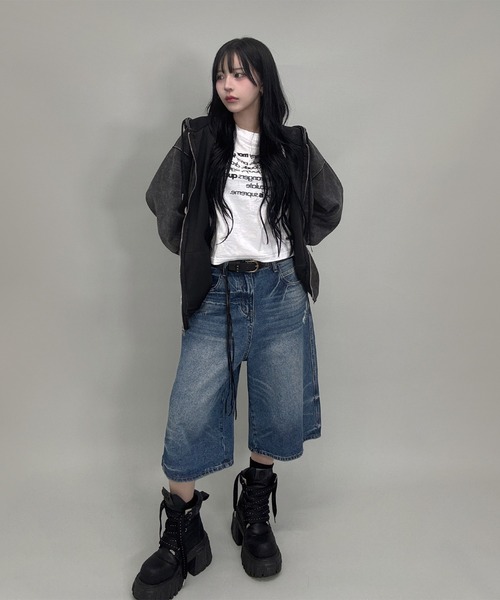FOLLOWIN(フォロウィン)の「ウォッシングバミューダデニム(デニムパンツ・レディース・ブルー/ブラック・SMALL/MEDIUM)」の13枚目の写真