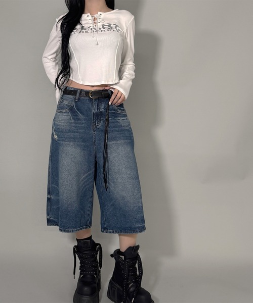 FOLLOWIN(フォロウィン)の「ウォッシングバミューダデニム(デニムパンツ・レディース・ブルー/ブラック・SMALL/MEDIUM)」の18枚目の写真