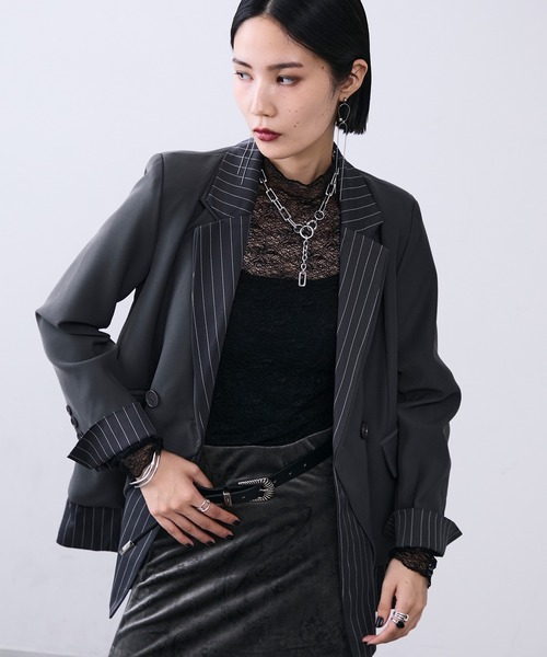 セール】ストライプレイヤードテーラードジャケット（テーラード