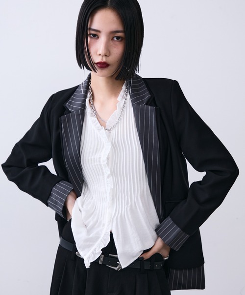 セール】ストライプレイヤードテーラードジャケット（テーラード