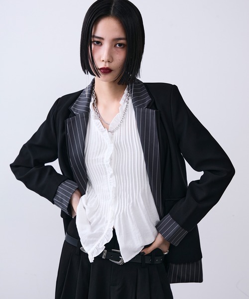 セール】ストライプレイヤードテーラードジャケット（テーラード