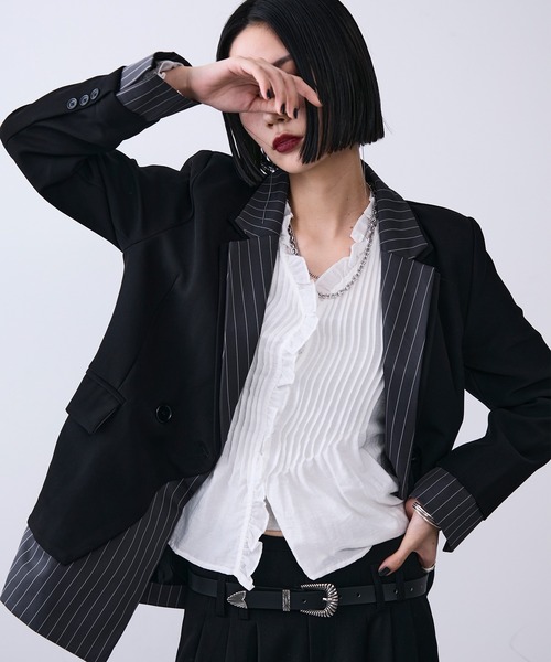 セール】ストライプレイヤードテーラードジャケット（テーラード