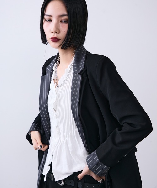 セール】ストライプレイヤードテーラードジャケット（テーラード