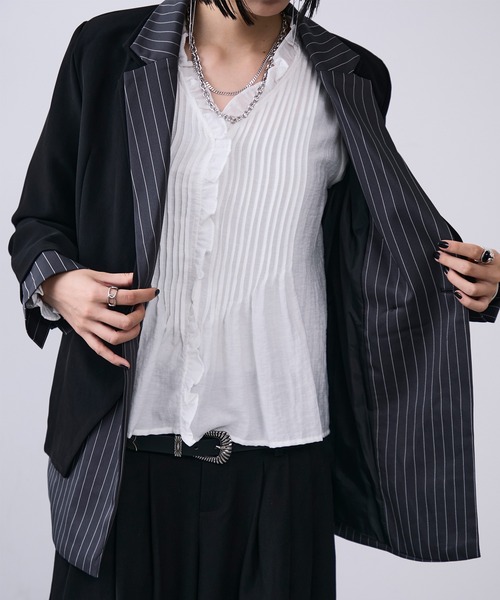 Moi-meme Moitie ストライプ テーラードジャケット サイズ11 Moi-meme Moitie ストライプ テーラードジャケット サイズ11 Moi-meme