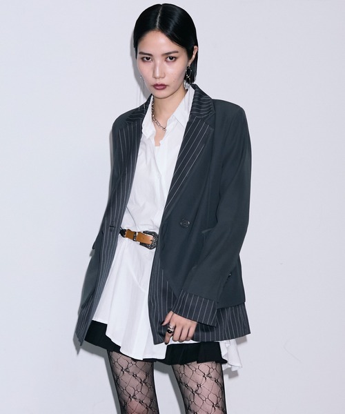 セール】ストライプレイヤードテーラードジャケット（テーラード