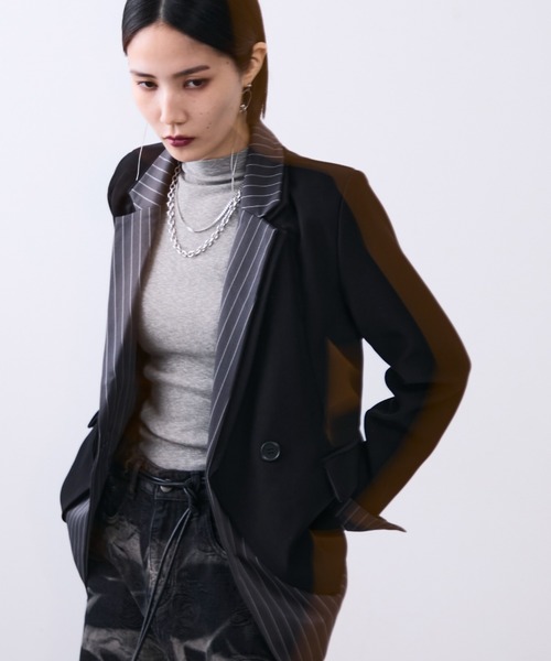 セール】ストライプレイヤードテーラードジャケット（テーラード