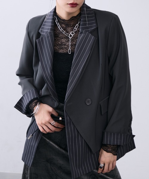 セール】ストライプレイヤードテーラードジャケット（テーラード