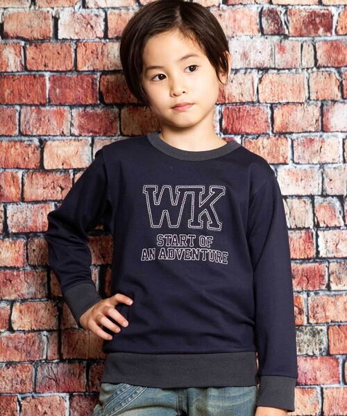 WASK（ワスク）の「ロゴ刺しゅうトレーナー(100~160cm)（スウェット・キッズ・ネイビー/グリーン・160cm/150cm/140cm/130cm）」の2枚目の写真