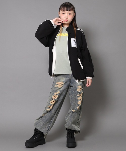 ANAP GiRL(アナップガール)の「ANAPR+S リバーシブル フリース ブルゾン 【ユニセックスアイテム】【キッズお揃い】(ブルゾン・キッズ・ホワイト/ブラック・XS/S/M)」の21枚目の写真