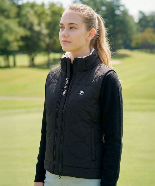 FILA GOLF(フィラゴルフ )の「FILA GOLF フィラゴルフ ゴルフウェア ワンポイント ロゴ ストレッチ 保温 中綿入り ハイブリッドジャケット(ブルゾン・レディース・ベージュ/ブラック/オフホワイト・M/L/LL)」の3枚目の写真