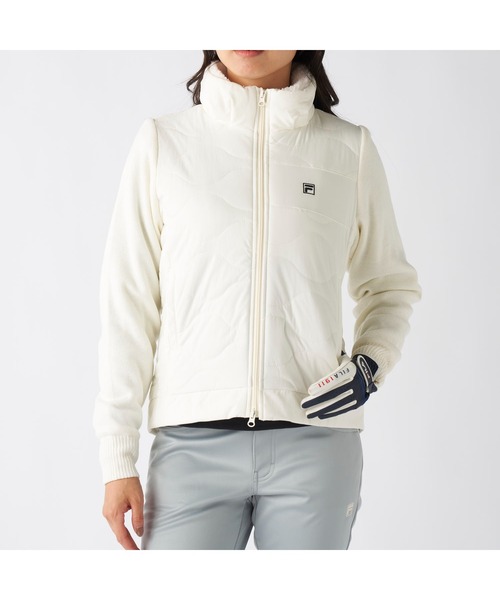 FILA GOLF(フィラゴルフ )の「FILA GOLF フィラゴルフ ゴルフウェア ワンポイント ロゴ ストレッチ 保温 中綿入り ハイブリッドジャケット(ブルゾン・レディース・ベージュ/ブラック/オフホワイト・M/L/LL)」の6枚目の写真