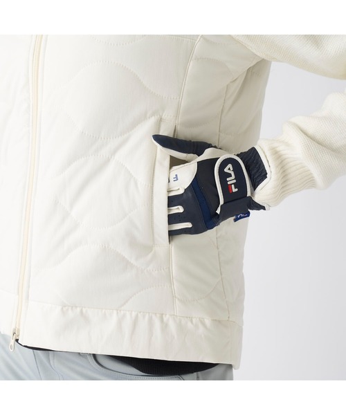 FILA GOLF(フィラゴルフ )の「FILA GOLF フィラゴルフ ゴルフウェア ワンポイント ロゴ ストレッチ 保温 中綿入り ハイブリッドジャケット(ブルゾン・レディース・ベージュ/ブラック/オフホワイト・M/L/LL)」の10枚目の写真