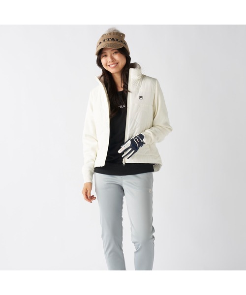 FILA GOLF(フィラゴルフ )の「FILA GOLF フィラゴルフ ゴルフウェア ワンポイント ロゴ ストレッチ 保温 中綿入り ハイブリッドジャケット(ブルゾン・レディース・ベージュ/ブラック/オフホワイト・M/L/LL)」の4枚目の写真
