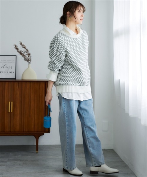 nissen(ニッセン)の「ぽこぽこ配色ジャガードオーバーサイズニット<大きいサイズ有>(ニット/セーター・レディース・ホワイト系2/ホワイト系1/ブラック系1/ブラック系2・L~LL/S~M)」の5枚目の写真