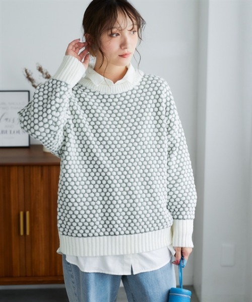 nissen(ニッセン)の「ぽこぽこ配色ジャガードオーバーサイズニット<大きいサイズ有>(ニット/セーター・レディース・ホワイト系2/ホワイト系1/ブラック系1/ブラック系2・L~LL/S~M)」の6枚目の写真