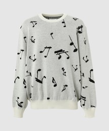 music note pattern crew neck sweater.
