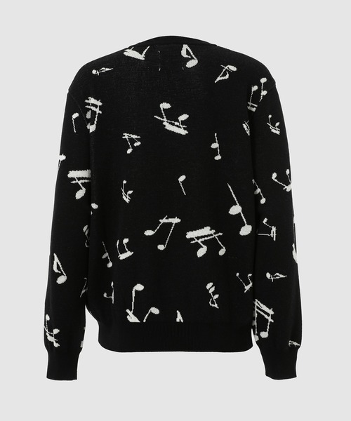 music note pattern crew neck sweater.（ニット/セーター