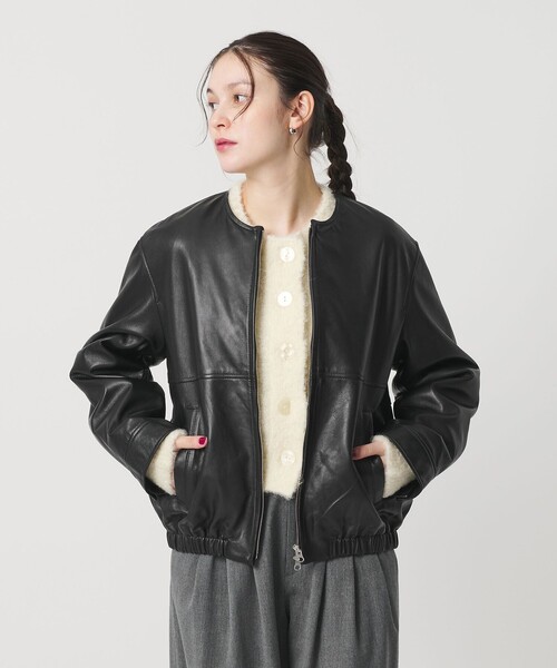 セール】シープレザー ノーカラージップブルゾン（その他アウター
