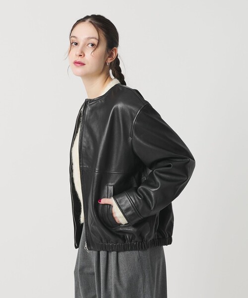 セール】シープレザー ノーカラージップブルゾン（その他アウター