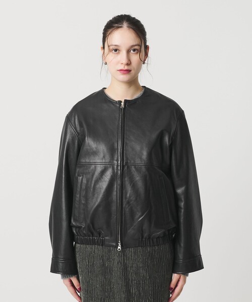 セール】シープレザー ノーカラージップブルゾン（その他アウター