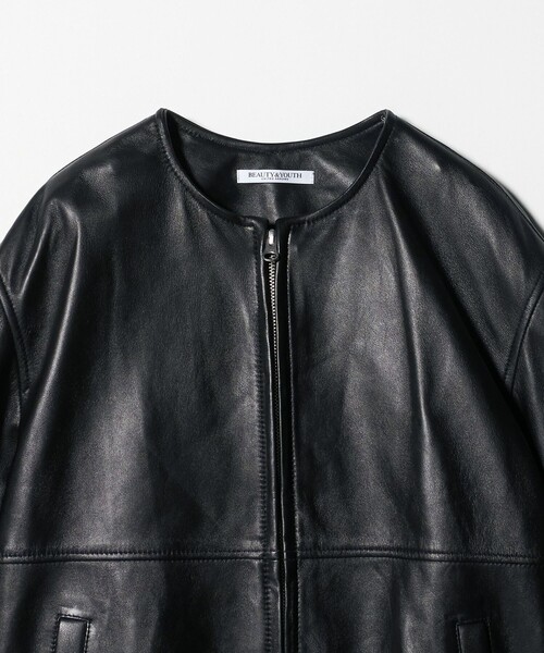 UNITED ARROWS ノーカラージップブルゾン 36サイズ セール】シープレザー ノーカラージップブルゾン（その他アウター