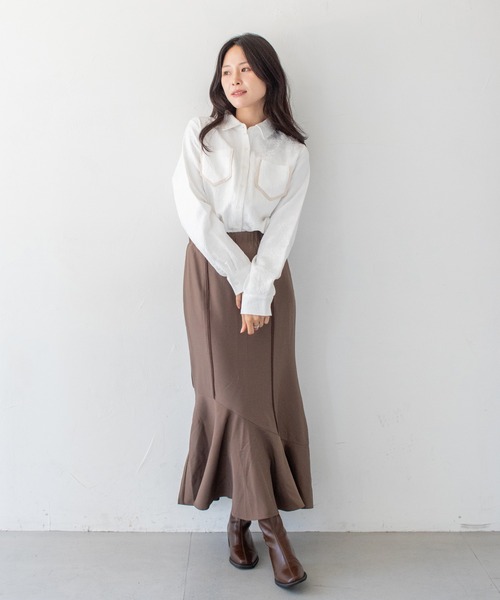 HER CLOSET(ハークローゼット)の「【HER CLOSET】25AW新作 ジャガード サテンシャツブラウス JACQUARD SATIN SHIRT BLOUSE(シャツ/ブラウス・レディース・ネイビー/スモークピンク/アイボリー・MEDIUM)」の8枚目の写真