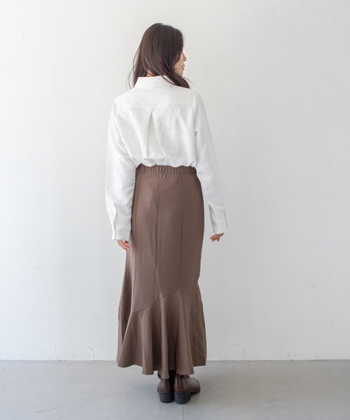 HER CLOSET(ハークローゼット)の「【HER CLOSET】25AW新作 ジャガード サテンシャツブラウス JACQUARD SATIN SHIRT BLOUSE(シャツ/ブラウス・レディース・ネイビー/スモークピンク/アイボリー・MEDIUM)」の7枚目の写真