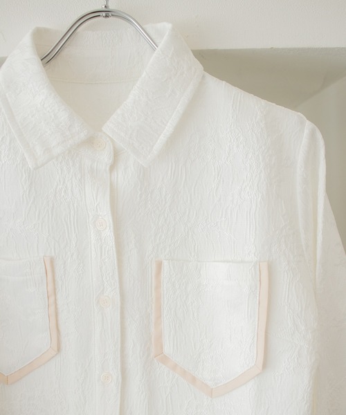 HER CLOSET(ハークローゼット)の「【HER CLOSET】25AW新作 ジャガード サテンシャツブラウス JACQUARD SATIN SHIRT BLOUSE(シャツ/ブラウス・レディース・ネイビー/スモークピンク/アイボリー・MEDIUM)」の18枚目の写真