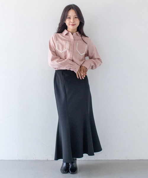 HER CLOSET(ハークローゼット)の「【HER CLOSET】25AW新作 ジャガード サテンシャツブラウス JACQUARD SATIN SHIRT BLOUSE(シャツ/ブラウス・レディース・ネイビー/スモークピンク/アイボリー・MEDIUM)」の17枚目の写真