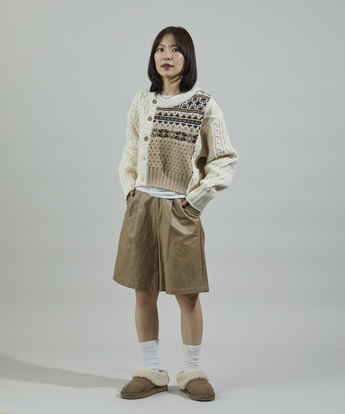 FREAK'S STORE（フリークスストア）の「ケーブル×ノルディック ドッキング ショートカーディガン（カーディガン/ボレロ・レディース・ネイビー/オフホワイト・ﾌﾘ-）」の3枚目の写真