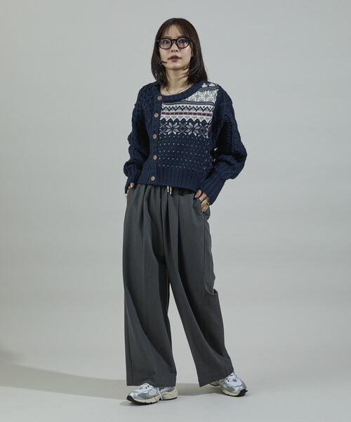 FREAK'S STORE（フリークスストア）の「ケーブル×ノルディック ドッキング ショートカーディガン（カーディガン/ボレロ・レディース・ネイビー/オフホワイト・ﾌﾘ-）」の14枚目の写真