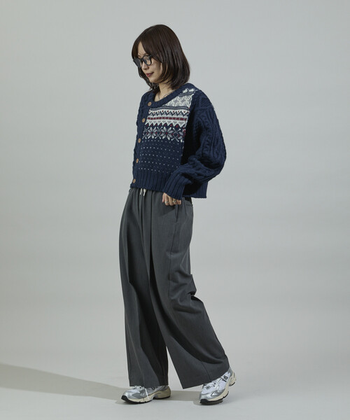 FREAK'S STORE（フリークスストア）の「ケーブル×ノルディック ドッキング ショートカーディガン（カーディガン/ボレロ・レディース・ネイビー/オフホワイト・ﾌﾘ-）」の16枚目の写真