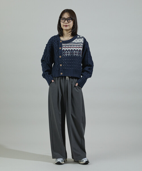 FREAK'S STORE（フリークスストア）の「ケーブル×ノルディック ドッキング ショートカーディガン（カーディガン/ボレロ・レディース・ネイビー/オフホワイト・ﾌﾘ-）」の17枚目の写真