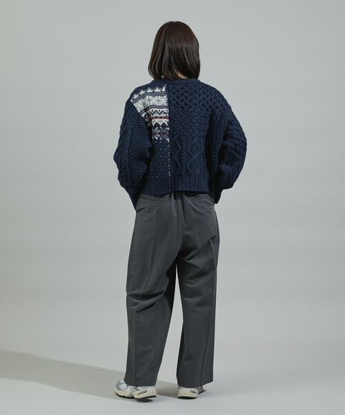 FREAK'S STORE（フリークスストア）の「ケーブル×ノルディック ドッキング ショートカーディガン（カーディガン/ボレロ・レディース・ネイビー/オフホワイト・ﾌﾘ-）」の19枚目の写真