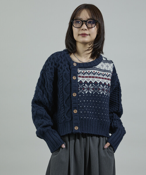 FREAK'S STORE（フリークスストア）の「ケーブル×ノルディック ドッキング ショートカーディガン（カーディガン/ボレロ・レディース・ネイビー/オフホワイト・ﾌﾘ-）」の20枚目の写真