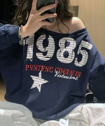 オフショルダー1985ロゴプリント スウェット / 韓国 Y2K オフショルダー風 秋冬(CZ)