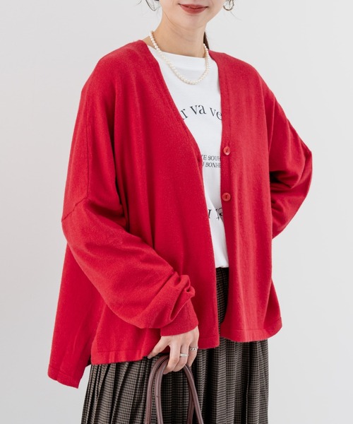 refinedworks（リファインドワークス）の「【refinedworks】しっとりとした上品な質感の デイリーニットカーディガン（カーディガン/ボレロ・レディース・レッド/ブラウン/オフホワイト・FREE）」の9枚目の写真