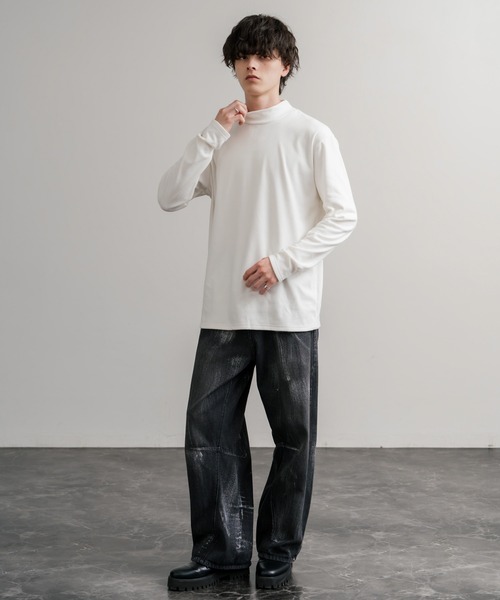 Rocky Monroe(ロッキーモンロー)の「ストレッチフリースハイネック長袖Tシャツ(Tシャツ/カットソー・メンズ・チャコール/ネイビー/オフホワイト/ブラック/ワイン/カーキ・M/L/LL)」の9枚目の写真