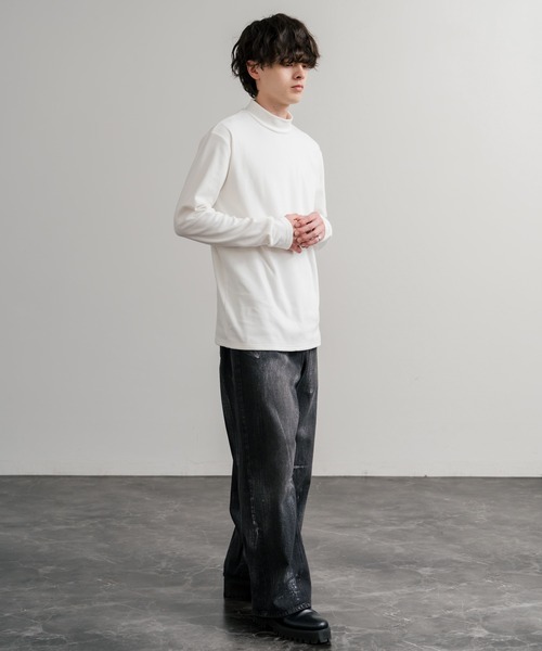 Rocky Monroe(ロッキーモンロー)の「ストレッチフリースハイネック長袖Tシャツ(Tシャツ/カットソー・メンズ・チャコール/ネイビー/オフホワイト/ブラック/ワイン/カーキ・M/L/LL)」の10枚目の写真