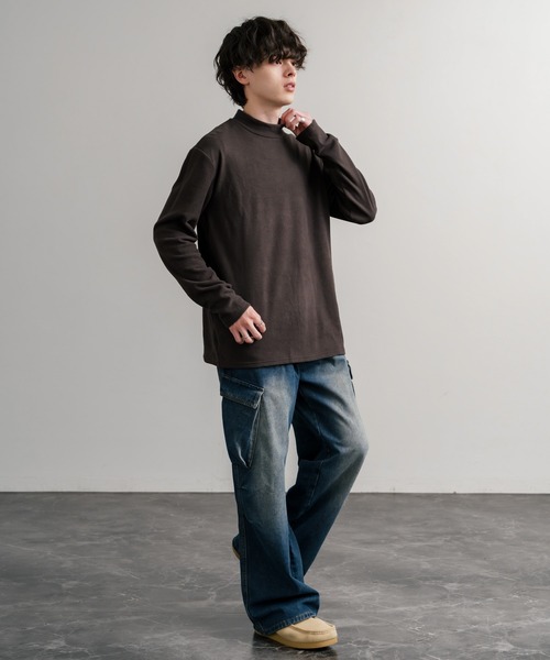 Rocky Monroe(ロッキーモンロー)の「ストレッチフリースハイネック長袖Tシャツ(Tシャツ/カットソー・メンズ・チャコール/ネイビー/オフホワイト/ブラック/ワイン/カーキ・M/L/LL)」の17枚目の写真