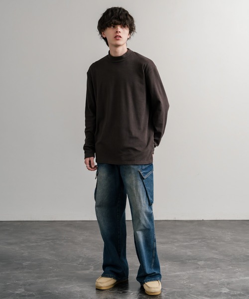 Rocky Monroe(ロッキーモンロー)の「ストレッチフリースハイネック長袖Tシャツ(Tシャツ/カットソー・メンズ・チャコール/ネイビー/オフホワイト/ブラック/ワイン/カーキ・M/L/LL)」の18枚目の写真