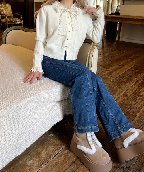 MORE self LOVE(モアセルフラブ)の「レースリボンカーディガン(ニット/セーター・レディース・ブラック/オフホワイト/グレー/ブルー/レッド・FREE)」の22枚目の写真